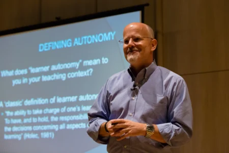 Richmond Stroupe of Soka University in Tokyo delivers a Keynote Presentation on enhancing learner autonomy in Japan through teachers’ professional development at The Asian Conference on Language Learning (ACLL). Richmond Stroupe Keynote at ACLL