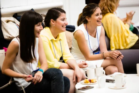 Delegates from Turkey network over coffee and cake at The Waterfront Hotel in Brighton during The European Conference on the Social Sciences (ECSS). Turkish Delegates Networking at ECSS Brighton
